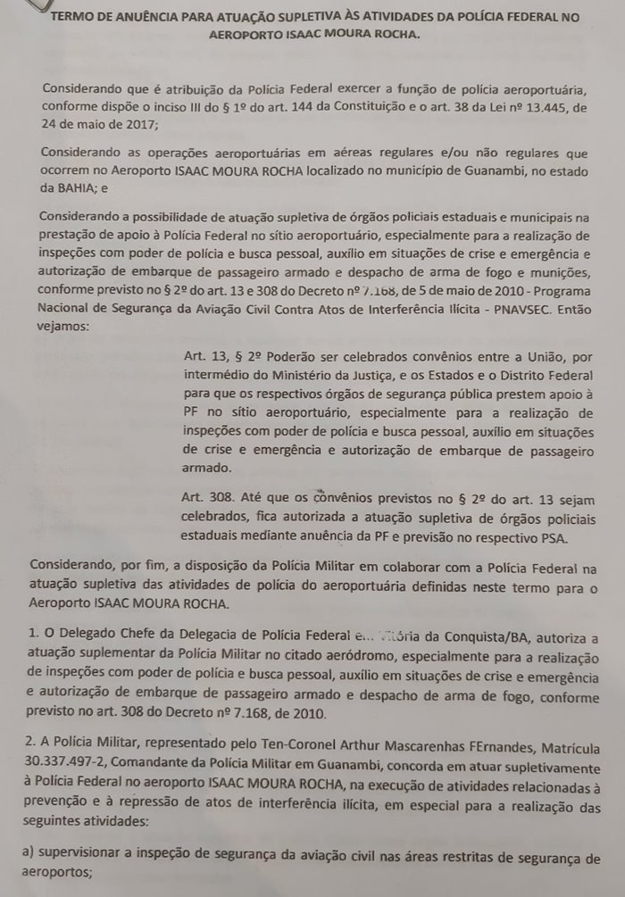 WhatsApp Image 2021 09 26 at 9.19.24 AM 17º BPM e Polícia Federal assinam termo de anuência para atuação no Aeroporto de Guanambi