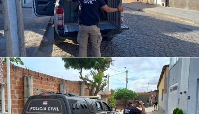 (Policia Civil cumpre dois mandados de prisão no bairro Monte Pascoal, em Guanambi. Foto: Divulgação/PC)