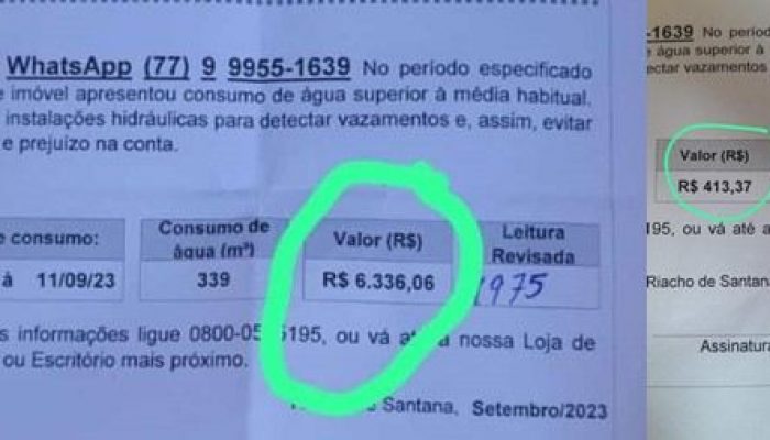 Contas de água de alguns moradores de Riacho de Santana (Foto: Leitor do Portal Vilson Nunes)