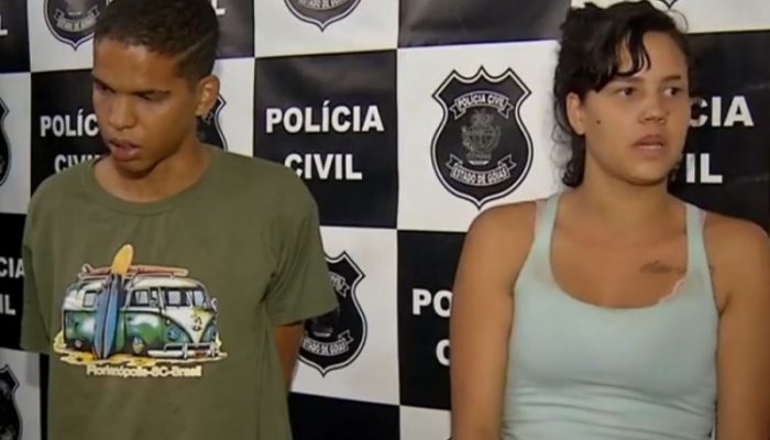 Casal é preso suspeito de matar homem em Valparaíso de Goiás — Foto: Reprodução/TV Anhanguera